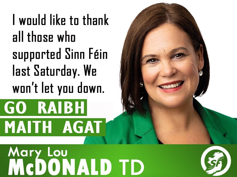 Thanks to all 11,223 voters across Dublin Central who gave @MaryLouMcDonald their #1 last Saturday. Sinn Féin has secured a massive mandate to deliver real change. We want to lead a new Government of new ideas. We won’t let you down. #dublincentral