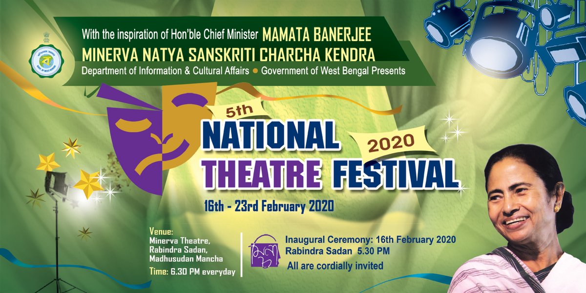 You all are cordially invited at the Inaugural Ceremony of the 5th National Theatre Festival 2020 at Rabindra Sadan on 16th Feb, 2020 5:30 pm #Theatre #festival