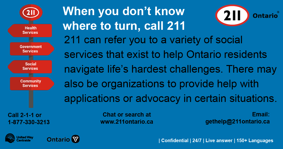 211Ontario's tweet photo. Pls RT to help reduce non-emergency calls to 911. Calling 211 can help you find services for life’s big challenges like job loss, caregiver burnout, chronic disease supports, family challenges and loneliness, to name a few.  #MaketheRightCall #211Day https://t.co/5IzzDBK3jS