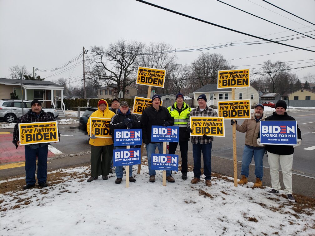 PFFNH's tweet photo. @PFFNH  members @Local_789 out in full force in Nashua, along with the @IBEW showing support for @JoeBiden #fitn #pffnh #iaff #iaffpolitics #nhpolitics https://t.co/Ikxl8DiFR5