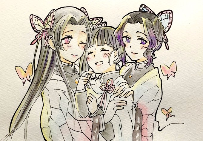 かつら。さんがTwitterに投稿した胡蝶しのぶ(鬼滅の刃)のイラスト。