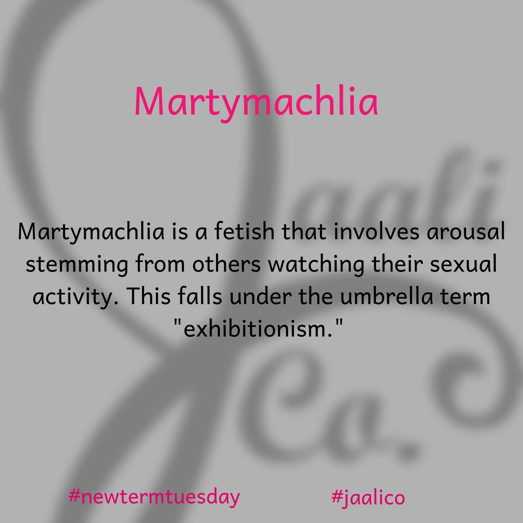 janets velvet rope on X: Its newtermtuesday! Todays term is  martymachlia. This is a fetish where one is aroused by watching the sexual  activity of others. Do you think if you like