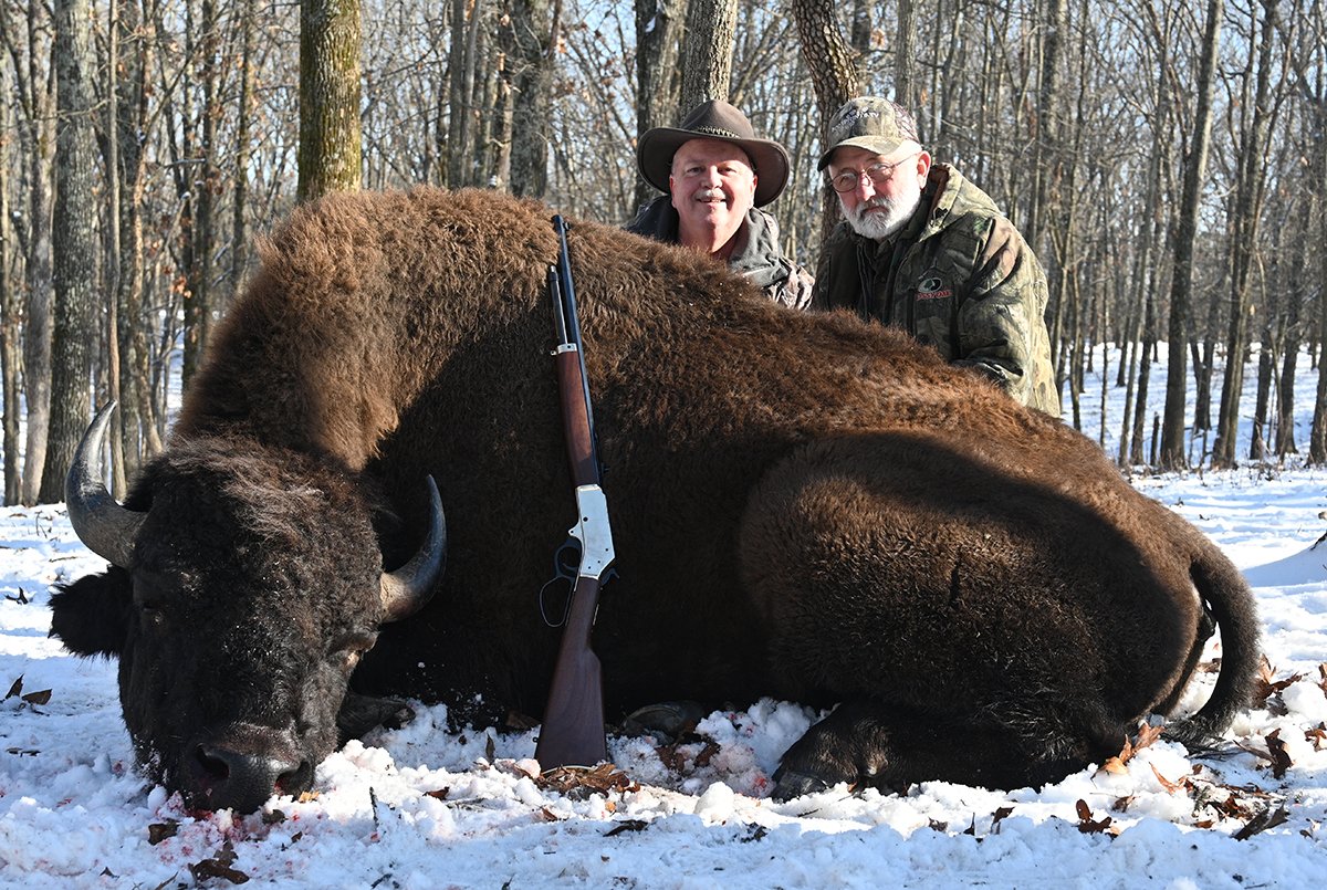 BootprintsTV's tweet image. I was excited to get the official SCI score on my American Bison. It scored 55-2/8", surpassing the minimum 54" to make the record book! Thanks to cameraman Kenny Bayless and my Henry .45-70 rifle!