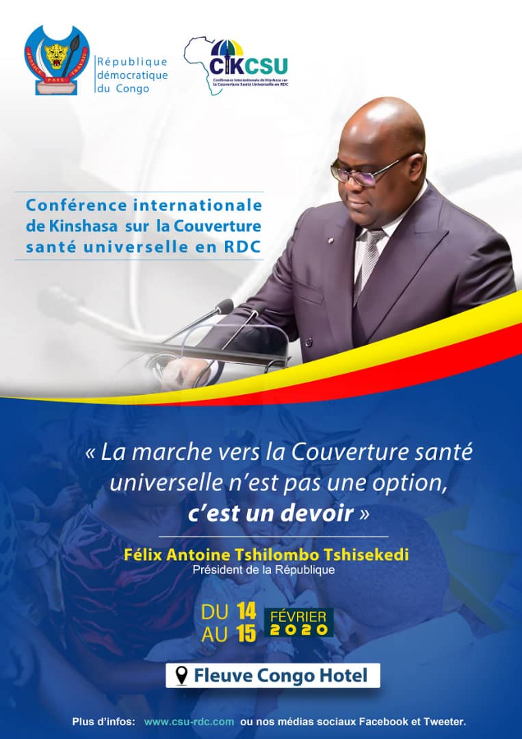 Du 14 au 15 février 2020, plusieurs dizaines de participants vont se réunir sous le leadership de la @Presidence_RDC, en présence du @DrTedros, DG de @WHO & de la Directrice régionale @MoetiTshidi pour adopter la Déclaration de #Kinshasa sur la Couverture Santé Universelle #RDC