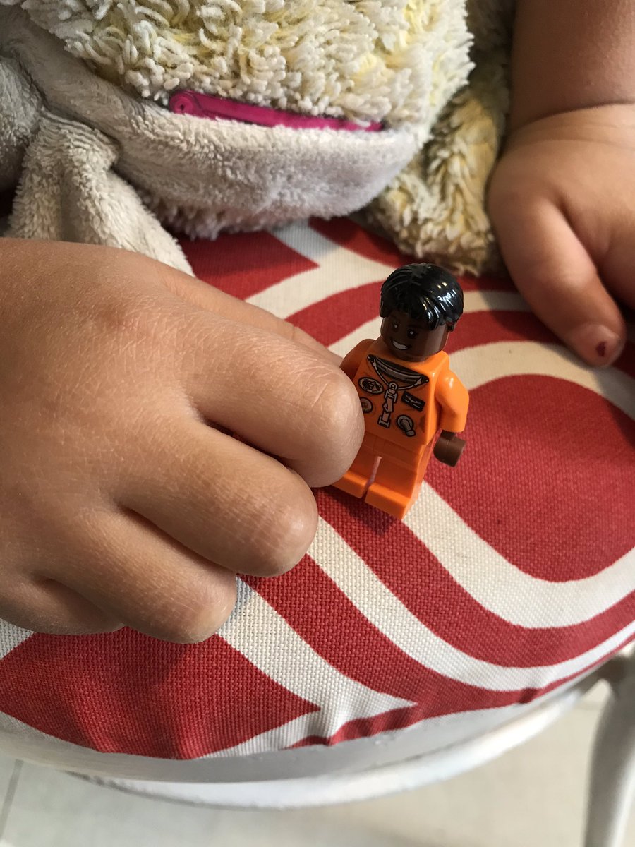 4yo with her favourite LEGO astronaut Mae Jemison. So our kids grows up knowing she belongs in science. #MakeSpaceForWomen #InternationalDayofWomenandGirlsinScience