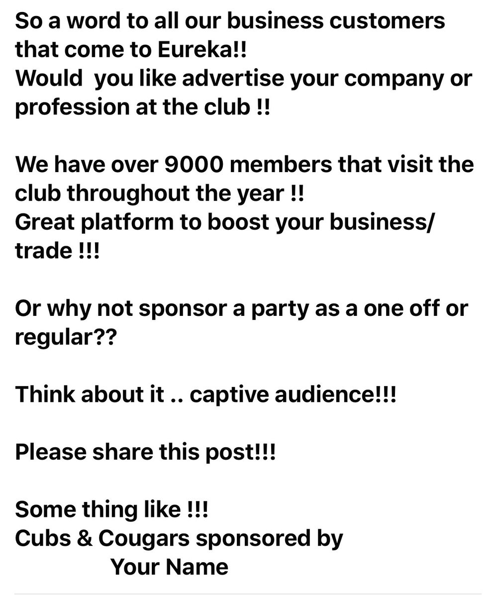 Sponsor your business at Eureka
