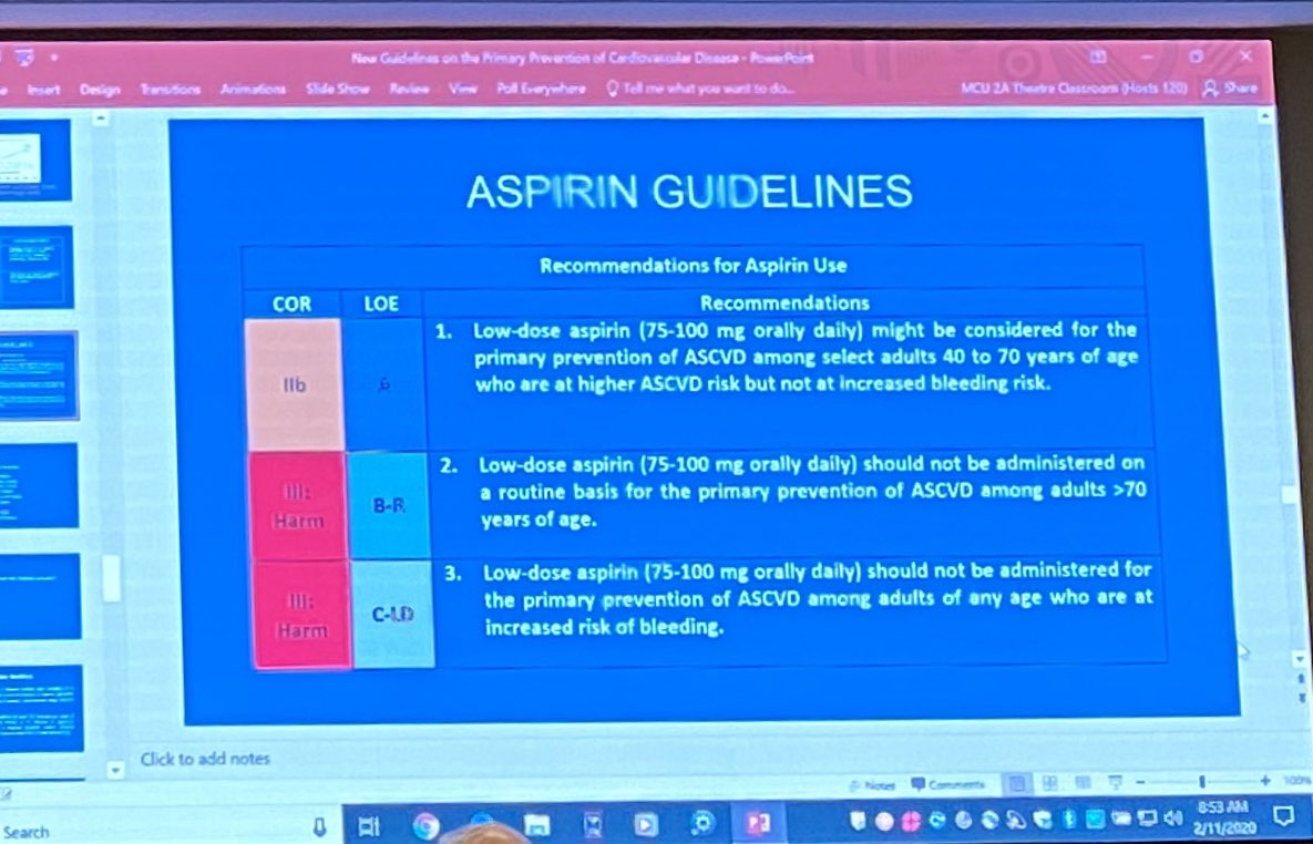 When do you Aspirin? #primaryprevention for #CAD ⁦Great discussion at our ⁦@siusom⁩ grandrounds with audience and ⁦@AbhiKulk82⁩ ⁦@aibrahim0912⁩ #siucardiology ⁦@MLabedi⁩