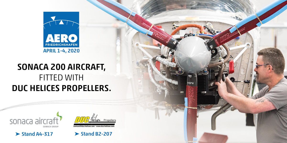 Together with our partner DUC Hélices Propellers, we're looking forward to meeting you at Aerofriedrichshafen, the Leading Show for General Aviation, from 1 to 4 April 2020 in Germany. Be there!
sonaca-aircraft.com
@DucHelices #aerofriedrichshafen #sonaca200