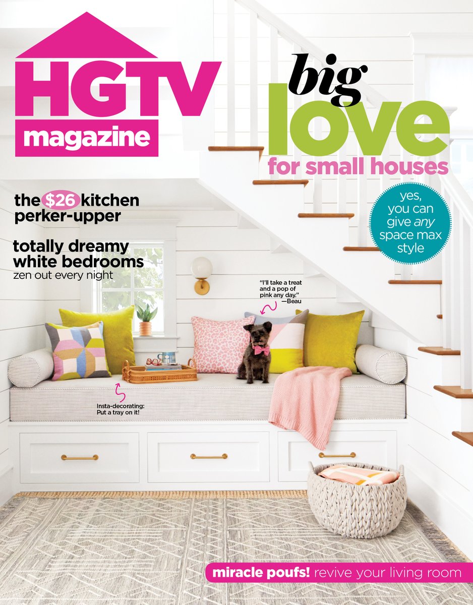 The March issue of #HGTVMagazine is here! 🎉 Grab your copy for the prettiest kitchen perker-uppers, three small houses with big style, and totally dreamy white bedrooms 😍 Oh, and don't miss our cute cover star 🐶 // 📸: David Tsay