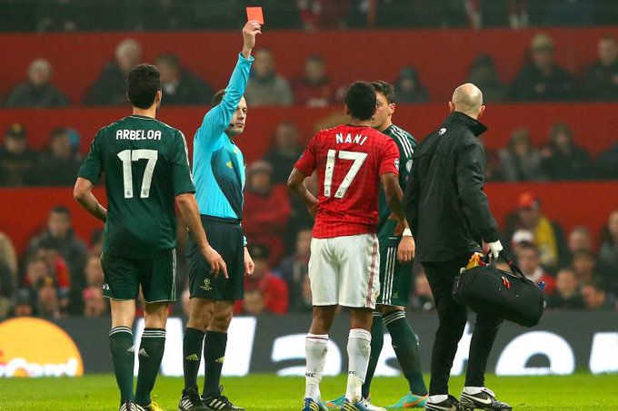 MufcWonItAll2's tweet photo. Don't think I've ever been as angry with a referee like i was with this one when he sent Nani off and ruined the game. https://t.co/qNLIAULe3r