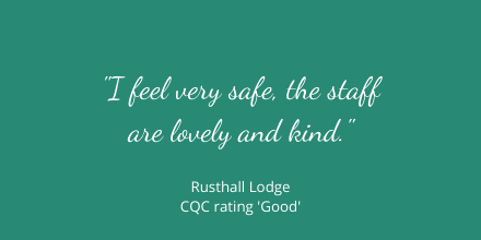RusthallLodgeCH's tweet photo. From our @CareQualityComm inspection report, "I feel very safe, the staff are lovely and kind."

#CQCGood #GreatCareinKent #TunbridgeWells https://t.co/6ayiQZif0N