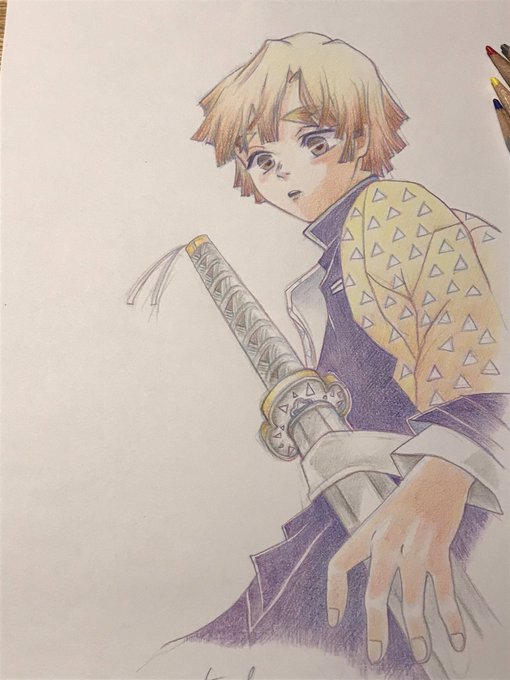 TENNクゥ(てんくう)さんがTwitterに投稿した我妻善逸(鬼滅の刃)のイラスト。