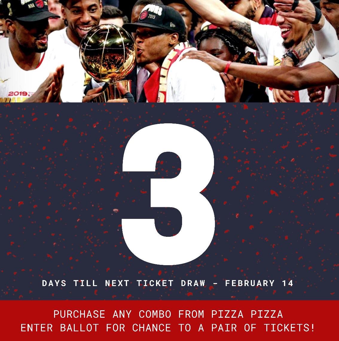 THE COUNTDOWN BEGINS!                                            

THREE more days till we announce our 2nd lucky winner 🏅. Dont worry you still have a chance, purchase any COMBO from <a href="/pizzapizzaltd/">Pizza Pizza</a> and enter to win a pair of tickets to see Raptors vs. Hawks on Friday April 10th