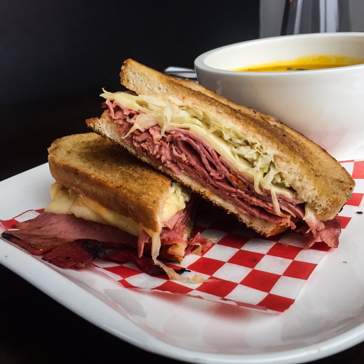 2DoorsDownhfx's tweet photo. Lunch Specials week of Feb. 10, 2020! Curry Carrot &amp; Ginger Soup. $9. Nova Scotia Reuben Sandwich. $12. Fish Cake Benedict. $15. Lunch 11:30 am - 3:00 pm, Monday to Friday. #lunch #bowl #sandwich #soup #carrot #ginger #reuben #cornedbeef #fishcake #eggsbenedict #downtownhfx https://t.co/PCsgKPlsWB
