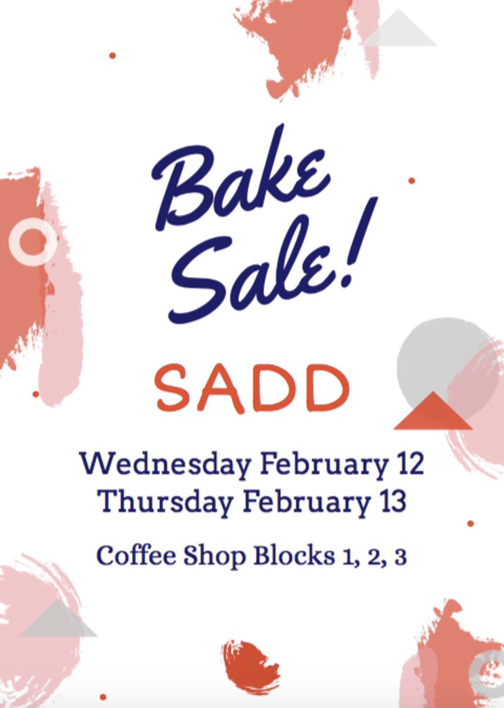 letsgetSADD's tweet image. Bake Sale THIS WEDNESDAY &amp;amp; THURSDAY in the Coffee Shop!!😆