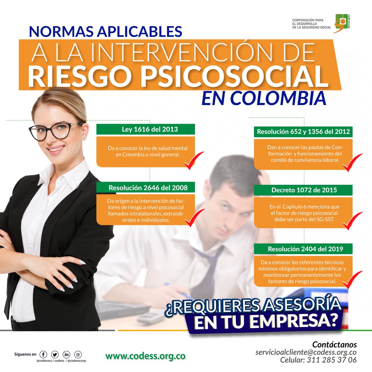 codessco's tweet image. Conoce las normas aplicables a la intervención de Riesgo Psicosocial en Colombia. #TipsInformativosCodess.
.
.
.
.
.
.
¿Requieres asesoría en tu empresa?, Contáctanos!