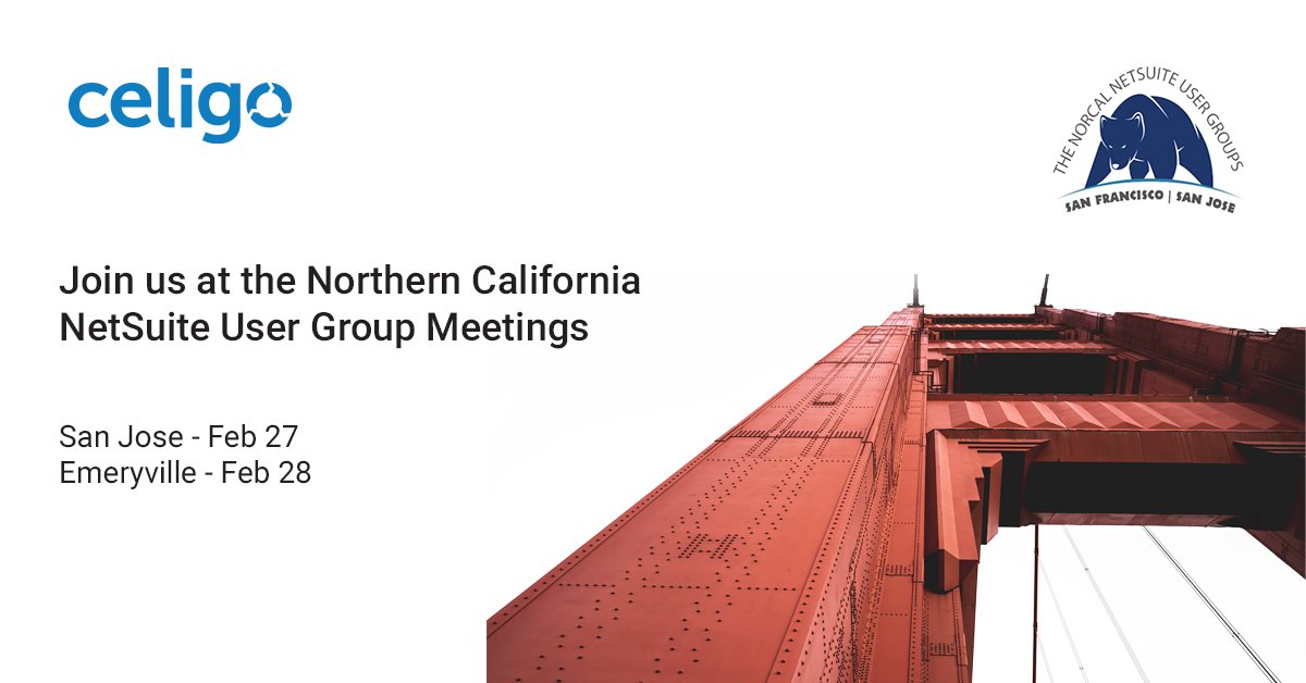 celigoinc's tweet image. Educational and informational user group meeting to learn from other users of @NetSuite. Join us while in NorCal hubs.ly/H0mRgv70 #integrationstartshere