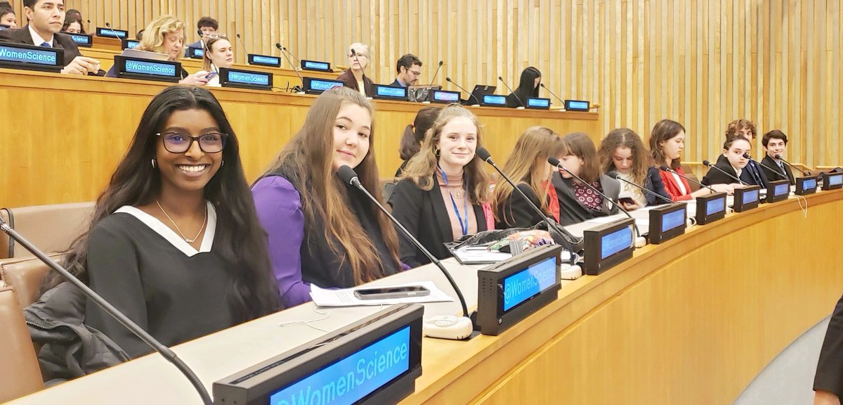 FRC2834's tweet photo. First day at the UN! Proud of the brilliant young women of the Bloomfield Hills Schools Bionic Black Hawks who will be presenting at the 5th International Day of Women and Girls in Science Assembly over the next 2 days! #TEAM2834 #FIRST #UN #RASIT #WOMENSCIENCEDAY #LEARNSERVEGROW https://t.co/FD1GF1rkOy