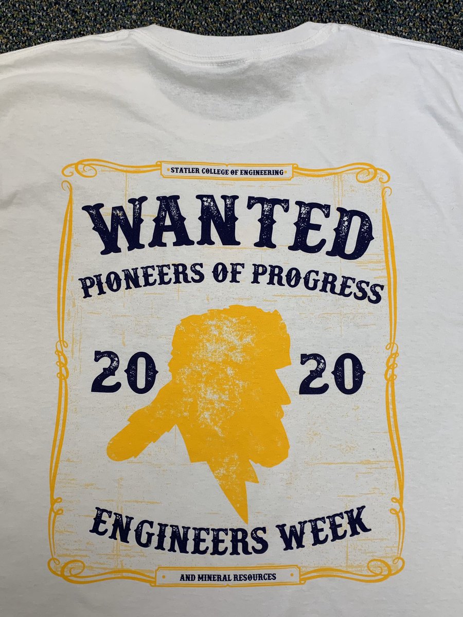 ‼️ WVU ENGINEERS ‼️ In honor of Engineers Week starting next week, we’re giving away FREE t-shirts in the G39 hallway today at 11:30! Come grab yourself one to rep the Statler college. 💛💙
