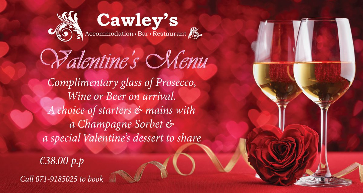 Have you made your reservation yet? Valentine's is almost here ❤️ Celebrate with a glass of bubbly on arrival followed by our evening Valentine’s menu. Includes a complimentary drink, choose from Prosecco, wine or beer. Book today on 071-9185025 #Tubbercurry #SligoFoodTrail