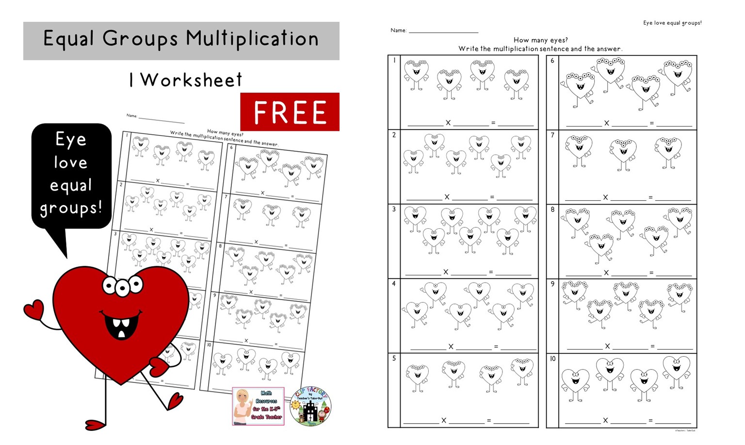 teacher s take out on twitter eye love equal groups free worksheet for multiplication and v day https t co 1vaihkoahj https t co 5g4yntodgk twitter
