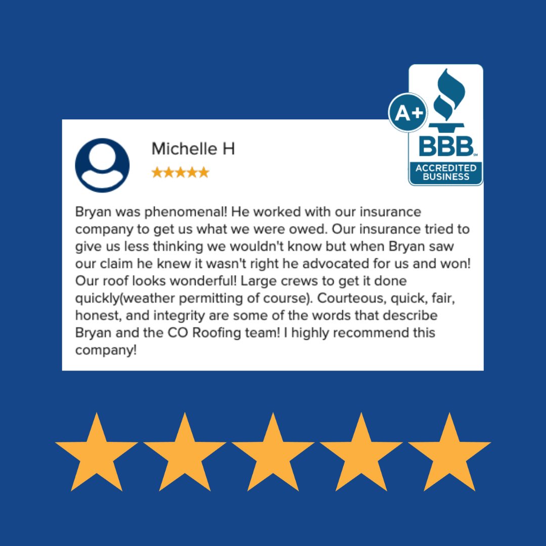 AskCORoofing's tweet photo. Making our customers happy is everything to us. Check out what Michelle had to say about us on the BBB 😊.

DM us or call us for your free inspection and estimate.

#coloradosprings
#coloradospringsrealtor
#coloradospringsagent
#coloradospringsrealestate
#COroofing https://t.co/TQvp36EZt4