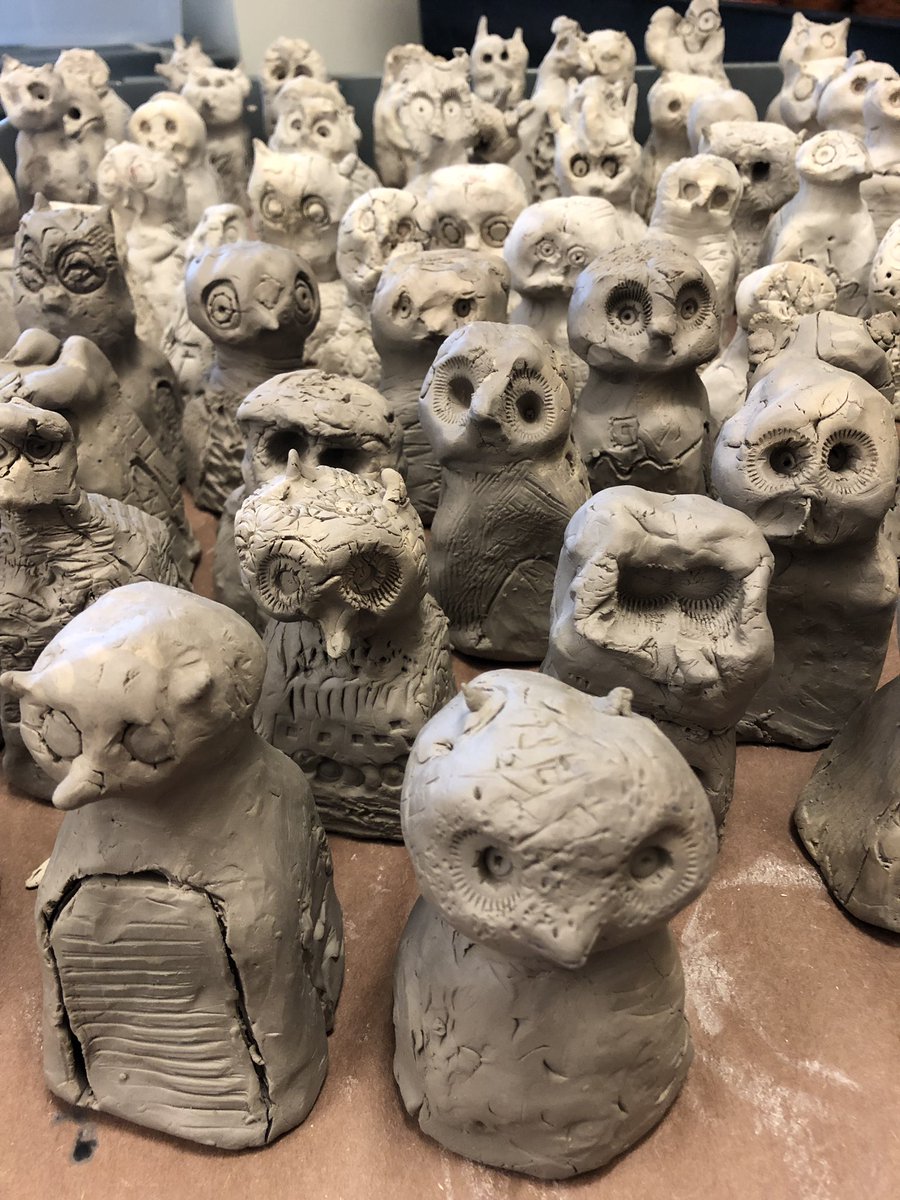 2nd grade clay owls are almost dry enough for the kiln. I love how clay sculptures have their own little personalities!🦉<a href="/GHillsGators/">Greene-Hills K-8 School</a>