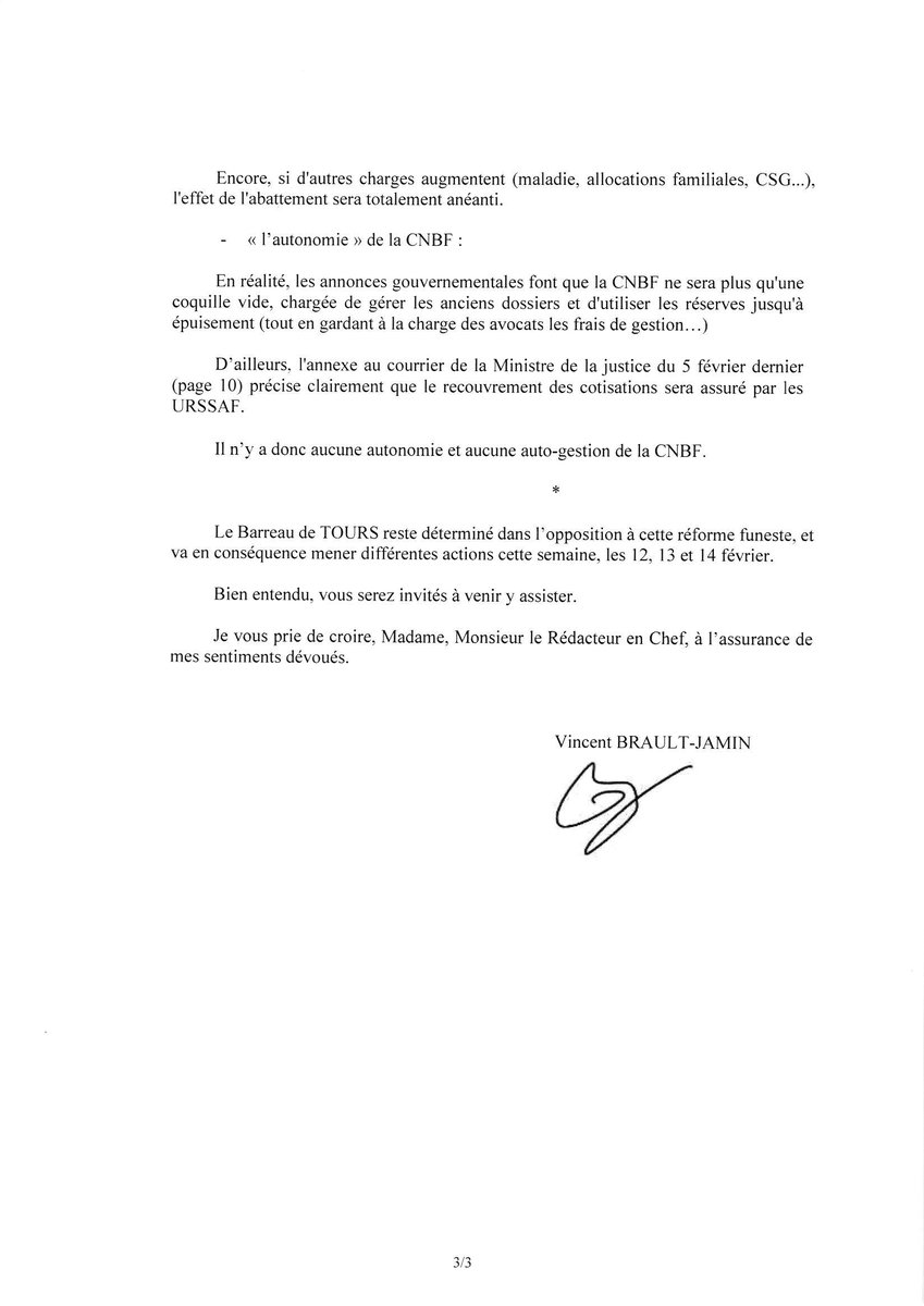 Communiqué de l'Ordre du 11 février 2020: Poursuite du mouvement de grève du barreau de TOURS contre le projet de réforme des retraites jusqu'au 17 février 2020