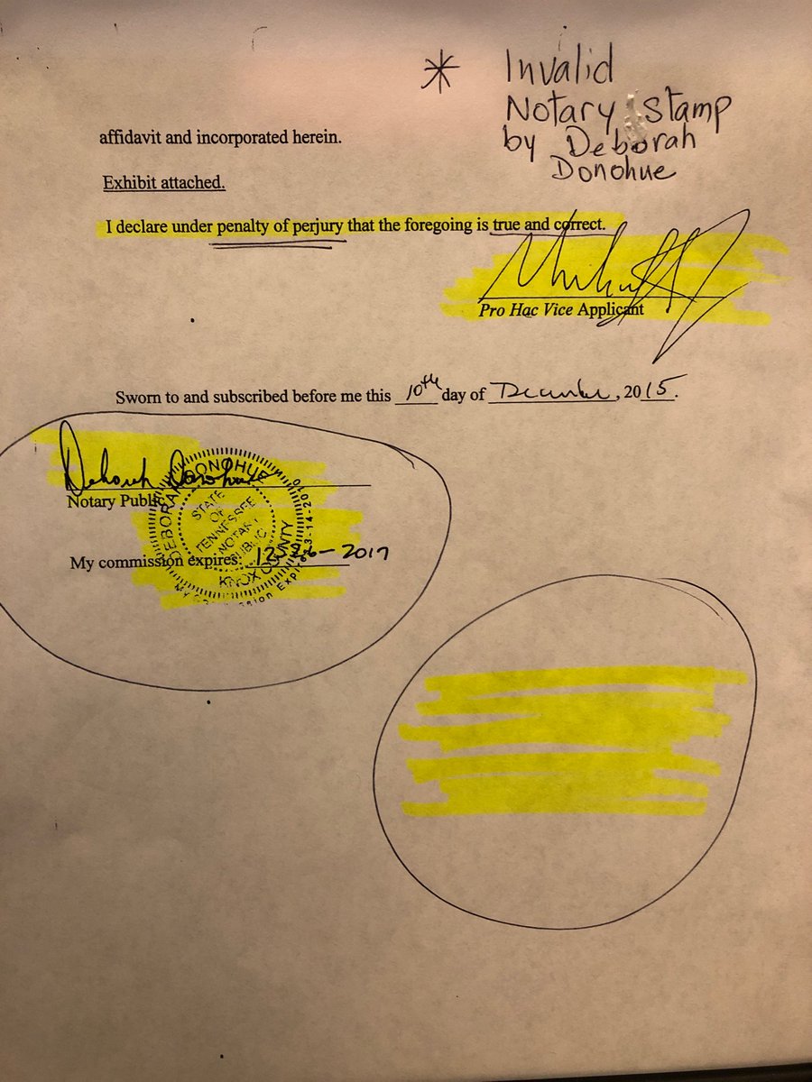 BoothSanyia's tweet photo. WARNING⚠️FL atty/Human trafficker Michael B Jones practices law in TN w/out Pro Hac Vice registration Board of Prof. Responsibility. TN notary Deborah Donohue notarizes FL doc/invalidates by placing seal on signature to aid Jones in felony UPL💰👎Jones LIED, OATH would= perjury🤥 https://t.co/CPwgYUbbDx