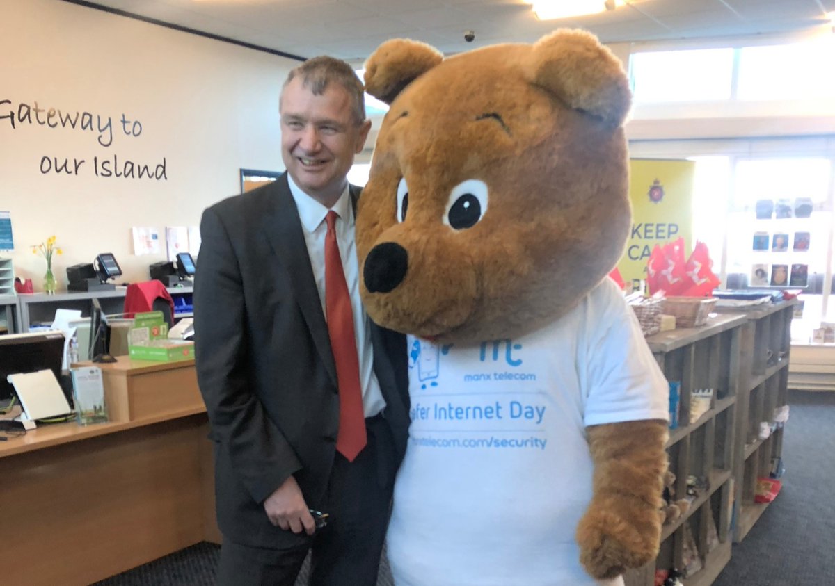 IOMGovernment's tweet photo. Minister for Policy and Reform with Cyber Ted as part of Safer Internet Day event at Welcome Centre. #saferinternetday #BICDigital @christhomasiom https://t.co/dJXpYrqPfd