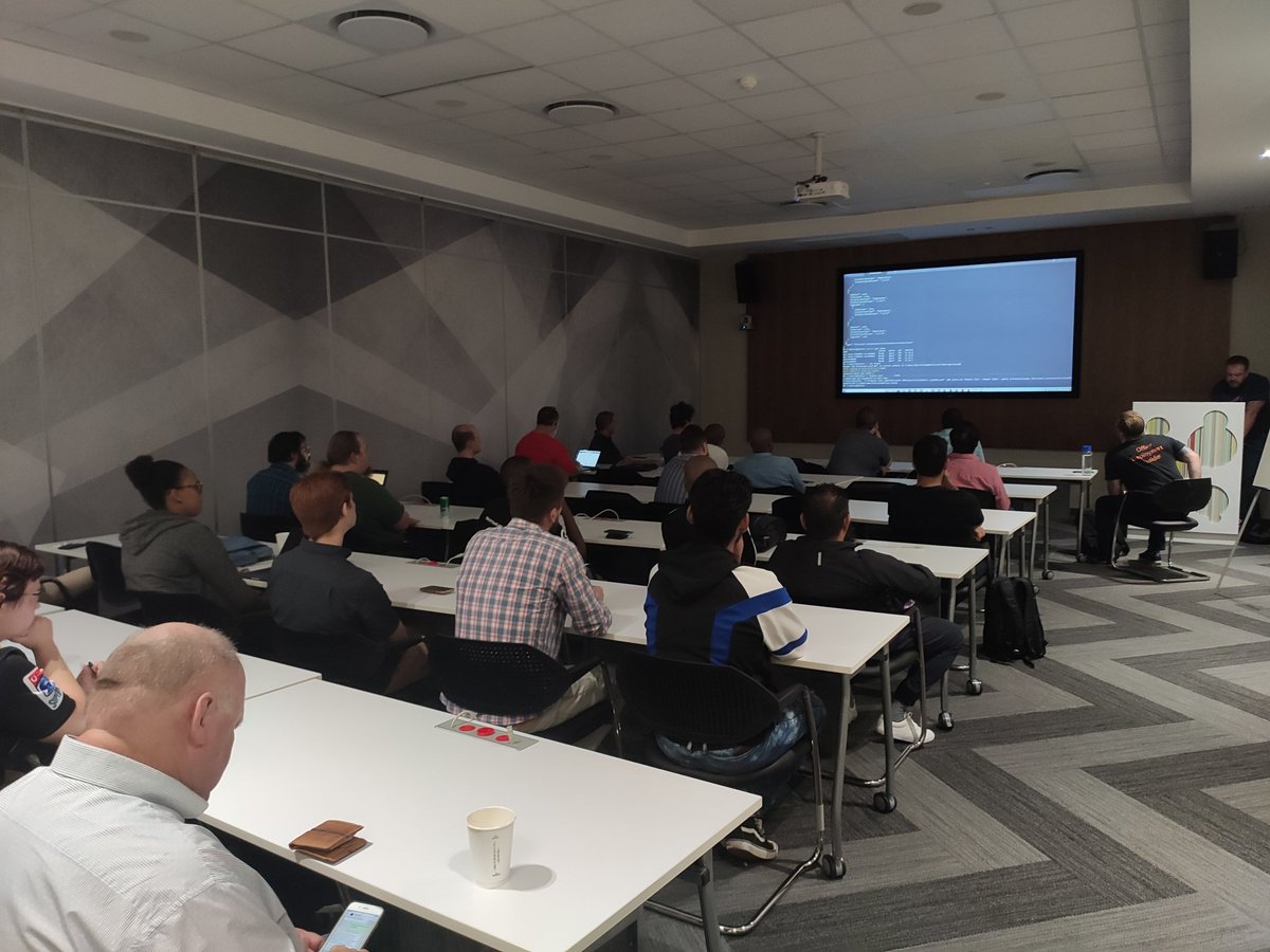 The new guy <a href="/quintindk/">QuintinDK</a> captivating the crowd at this months AzureUG. Everything has to have Kubernetes. Meh. <a href="/warrendt/">Warren 🤘🏼</a> <a href="/Miss_ITguru/">Sharon-Lee</a> <a href="/Keartland/">Andre Keartland</a>