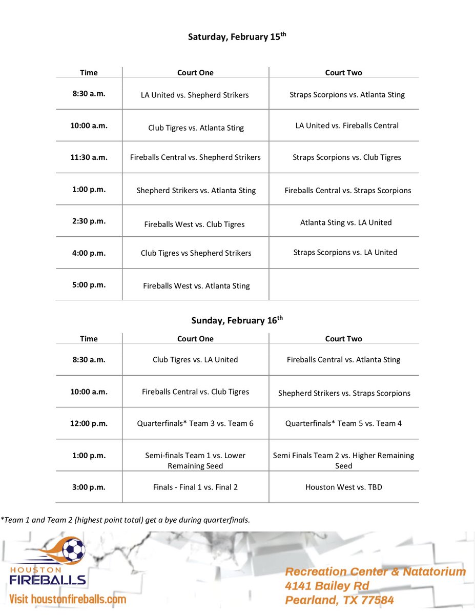 Houston Fireballs (@houstonfirebal1) on Twitter photo This is the schedule for the Houston Fireballs #PowerSoccer International Cup this weekend in Pearland, TX! Come out to see a great weekend of soccer and help us welcome the Tigres from Monterrey, Mexico! <a href="/powersoccerusa/">US Power Soccer Assn</a> #USPSA This is the schedule for the Houston Fireballs #PowerSoccer International Cup this weekend in Pearland, TX! Come out to see a great weekend of soccer and help us welcome the Tigres from Monterrey, Mexico! <a href="/powersoccerusa/">US Power Soccer Assn</a> #USPSA