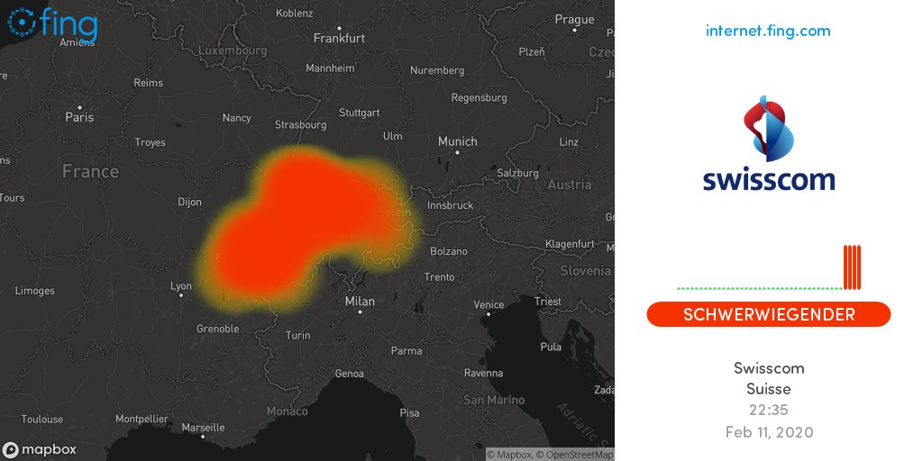 outagedetect's tweet photo. 💥😡 Schwerwiegender #Internetausfall läuft weiter: #Swisscom in #Suisse seit 22:35 für eine Stunde
🇨🇭 Live-Karte und Analyse
👉 https://t.co/ZSEnDjbSmv
#Swisscom_de #Swisscomdown #Swisscomoutage #nointernet #ausfällt #Switzerland #nacht https://t.co/covCFTDvHp
