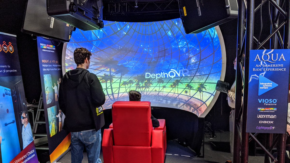 MarioDBOX's tweet photo. What an amazing #VR demo at #ISE2020 from @DepthQ, experience it on a @jaymarfurniture #Luxury #Recliner #ICTA with #dboxtech in booth 14-B120 using projection from @dprojection  and @vioso_com https://t.co/jv7jpUKZDt