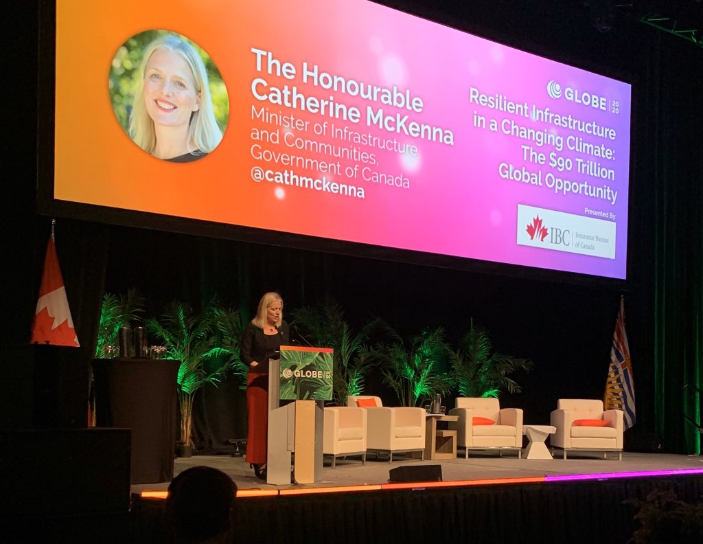 Happening now! @cathmckenna is speaking about how communities can build climate resilience @GLOBE_Series in Vancouver. 

#BuildingCanada #AdaptOurWorld @InsuranceBureau #ClimateChange