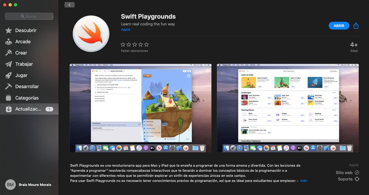 MoureDev's tweet photo. Menuda sorpresa!

Apple ha lanzado su app de aprendizaje de programación Swift Playgrounds para Mac. Esta app lleva desde 2016 disponible solo en iPad.

🔴 https://t.co/0EJmG8vPzr https://t.co/FwJGUXveE0
