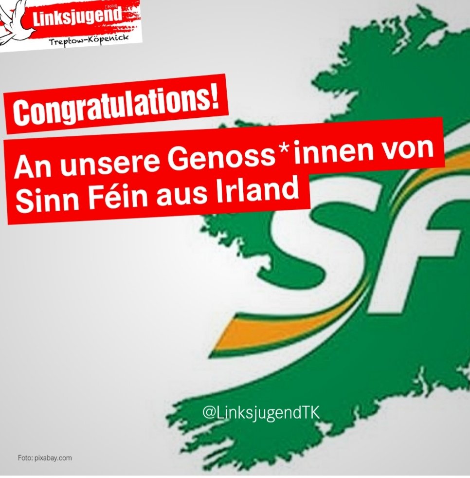 LinksjugendTK's tweet photo. Die Linke @sinnfeinireland hat bei den Wahlen in #Irland das Zweitbeste Stimmenergebniss bekommen! Sie kämpft vor allem gegen die bestehenden sozialen Misstände in Irland und kämpft für die Irische Einheit. 🇮🇪
.
.
#irishunitynow #election #left #Europe #ireland #irish #unity https://t.co/CW7x3n3ePZ