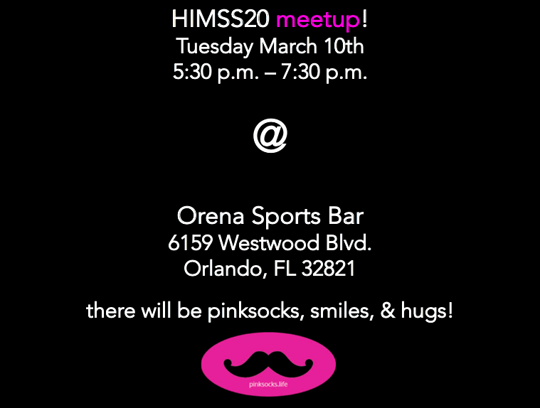 nickisnpdx's tweet photo. it's on! #pinksocks meetup Tuesday March 10th! there will be pinksocks, smiles, &amp; hugs! 🌍💖😊 #HIMSS20 ✨ https://t.co/6KS4BB2H2M