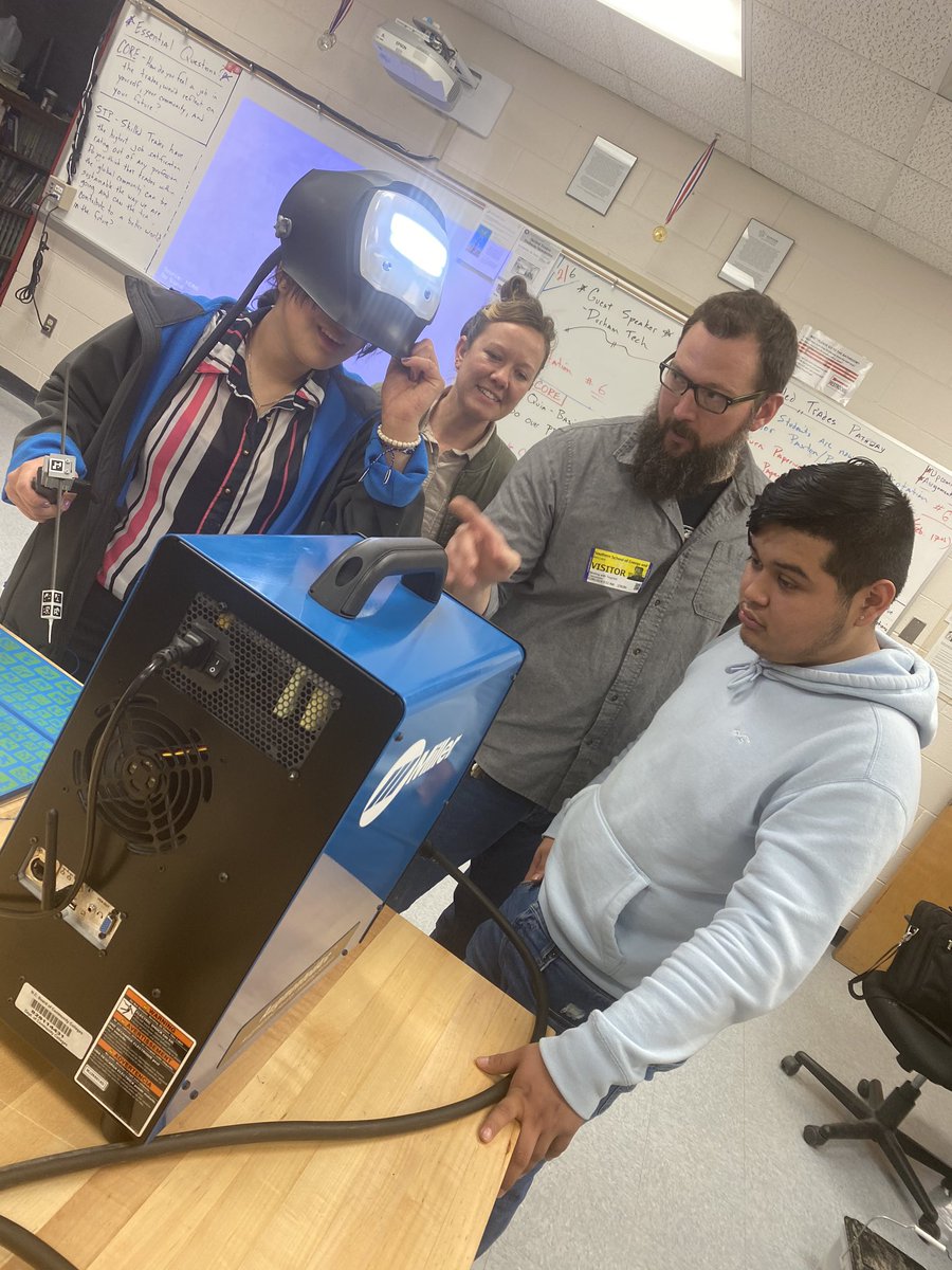 STP_DPS's tweet photo. Last week Maryah Overman and Ben Lock from Durham Technical Community College came to share information about the Trades programs they offer with the students. Students also got to experience using the welding simulator, which was quite an experience!! @STP_DPS @durhamtech https://t.co/2FUjQFSGJp