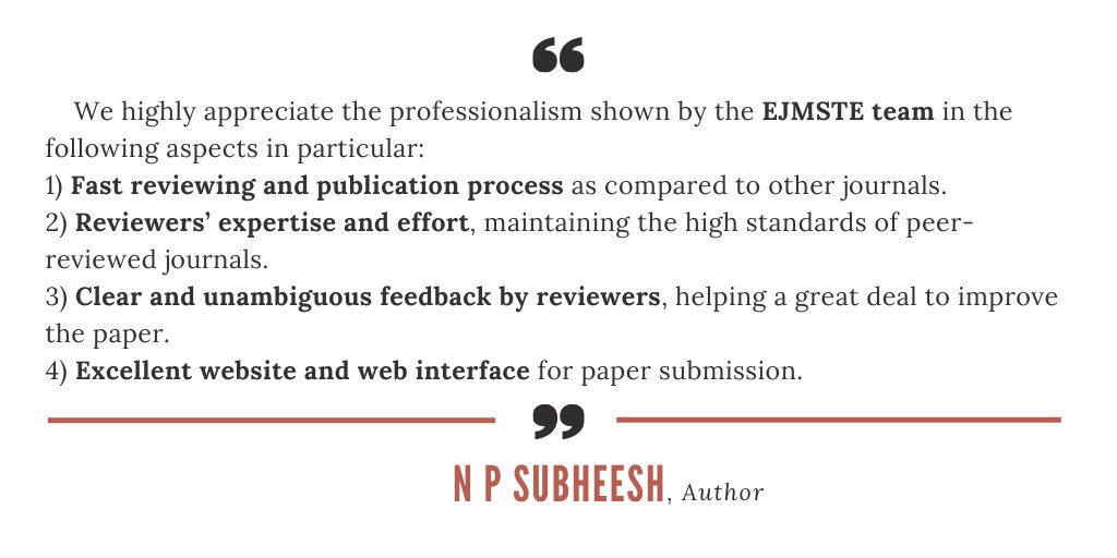 Author feedback from <a href="/npsubheesh/">N P Subheesh</a> #ejmste #EJMSTEFeedback