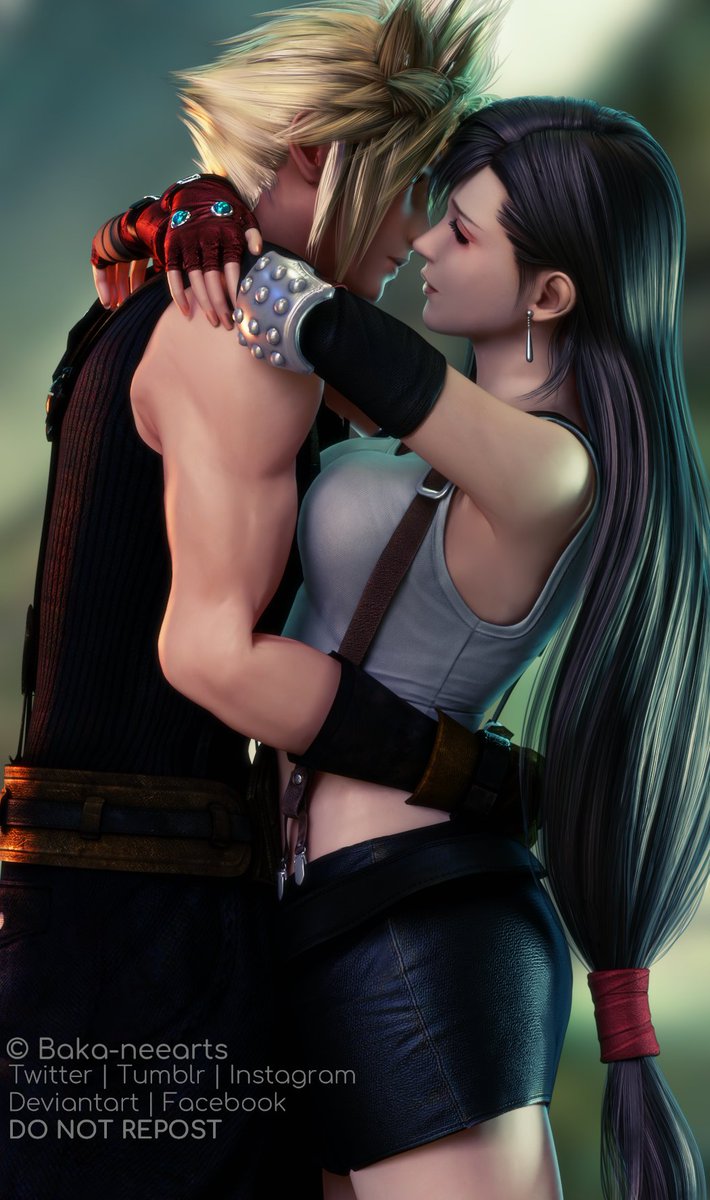 Kiss me ♥ #Cloti #Tifa #Cloud #FFVII #F"Ria 🐇 の イ ラ ス ト.