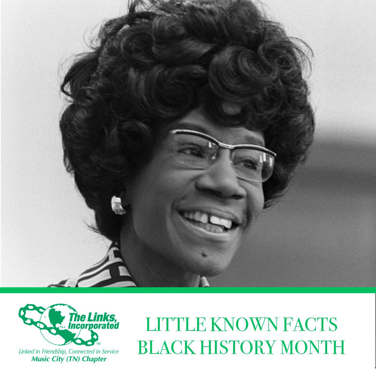Little Known Fact
Politician, educator and Brooklyn native Shirley Chisholm survived three assassination attempts during her campaign for the 1972 Democratic nomination to the U.S. presidency. #TheLinksInc 💚 #CALinksInc #MusicCityTNChapter #BlackHistoryMonth