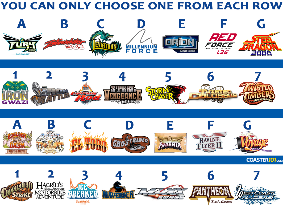 Coaster101's tweet image. Only pick one from each row! What's your coaster line up?