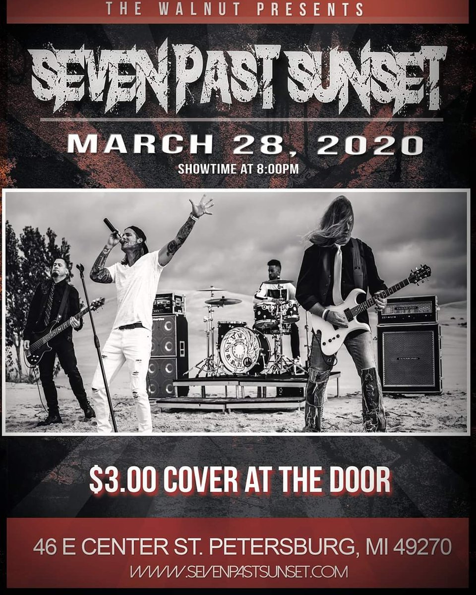 We will be back at the Walnut Grill &amp; Tavern on March 28th at 8pm! Last show was slammed get there early! $3 cover at the door! 
#sevenpastsunset #rockshow #livemusic #rock #rockmusic #rockband #originalmusic #guitars #drums #electricguitar #rocknroll #rockon #indie #indierock