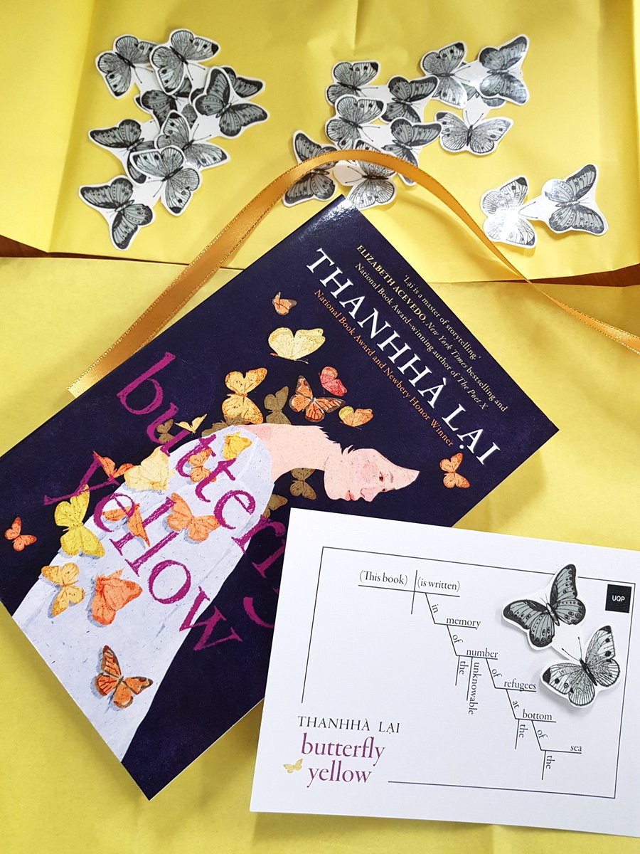 ThanhhaLai's tweet photo. #ButterflyYellow is being sent out to #Australian #reviewers in preparation for its MARCH 3RD AUS release.
Here's a look inside the lovely bundle that reviewers will be getting, which includes a brilliant #wordtree courtesy of my Australian publisher, @UQPbooks. https://t.co/dZSGVrL5P8