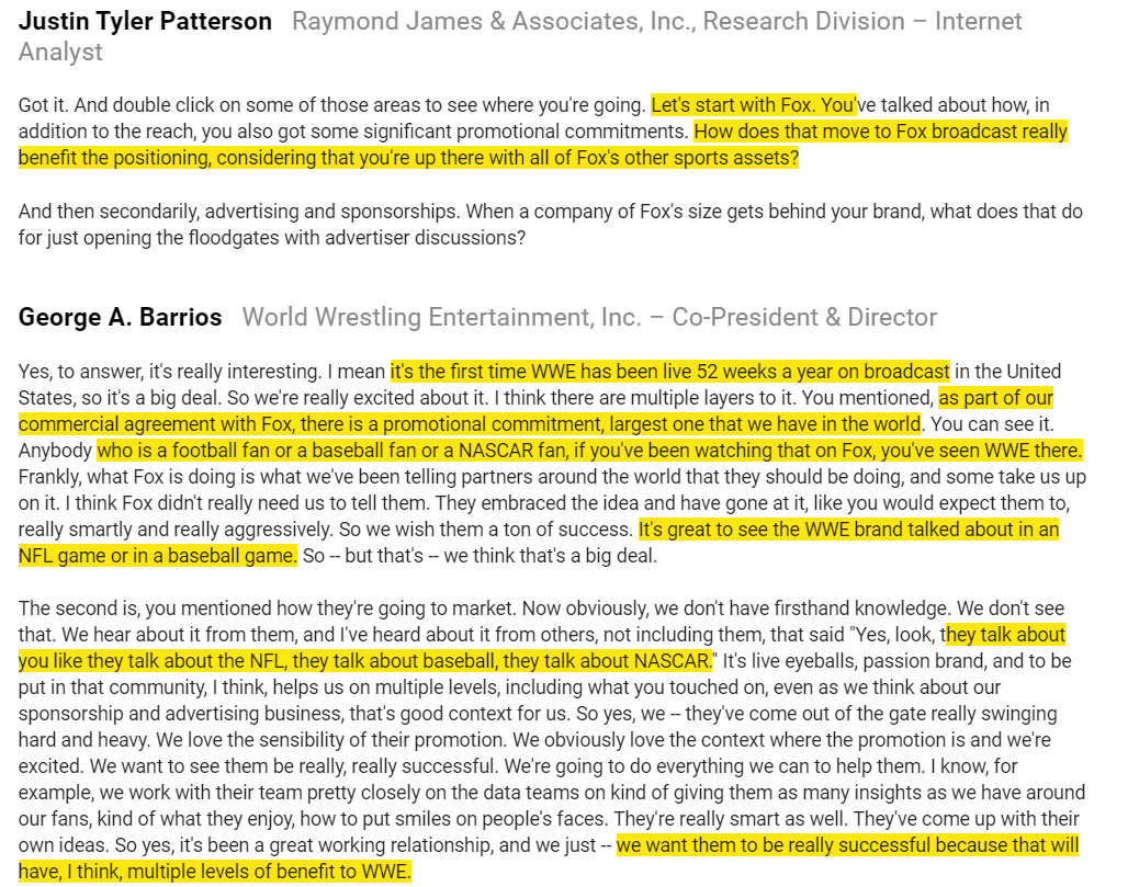 Being on FOX isn't just about a big increase in rights fees (though that definitely helps); it'll have a big boost for the  $WWE brand as well