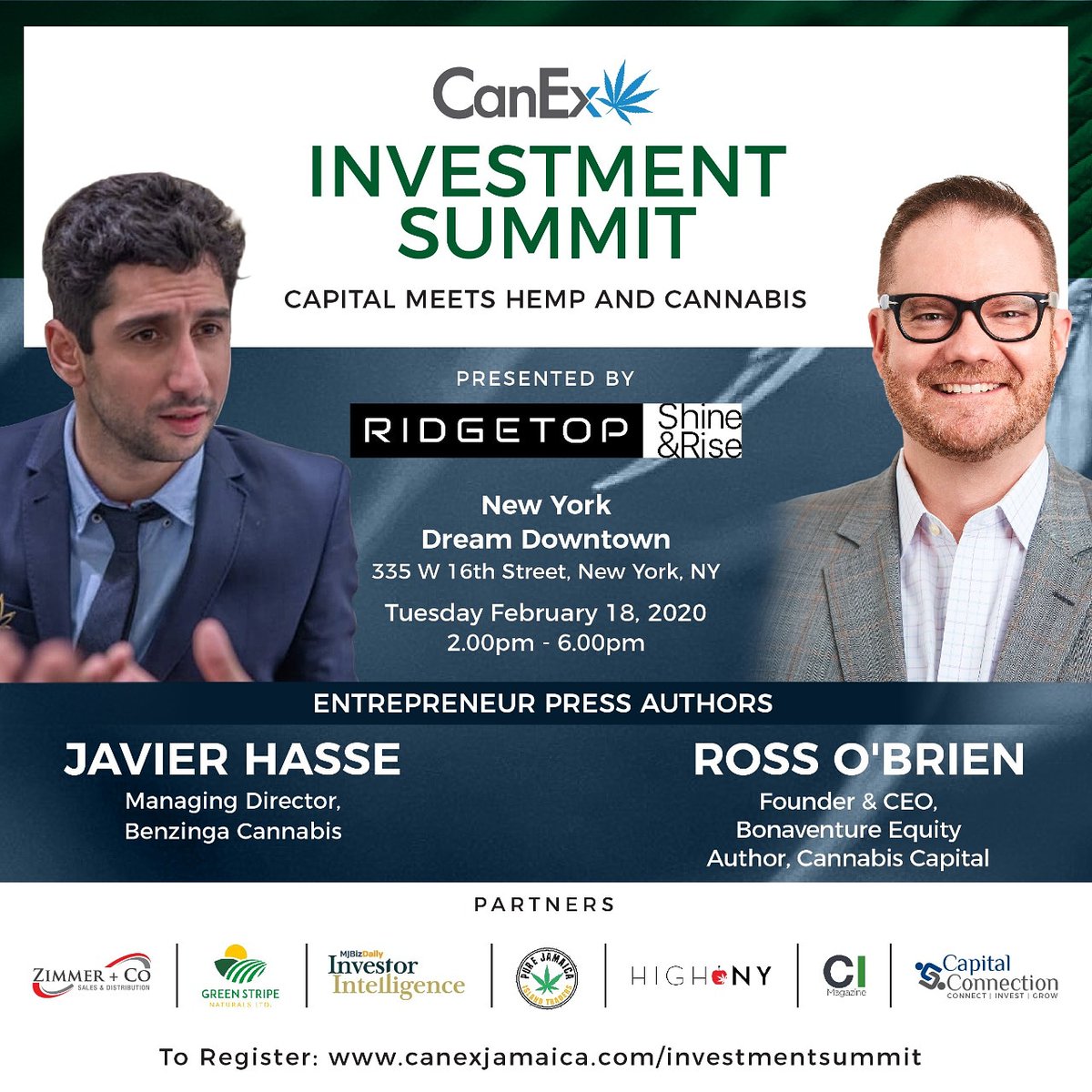 douglaskgordon's tweet photo. Join accomplished @Entrepreneur authors @JavierHasse and @rossobrien speaking at the @canexjamaica #InvestmentSummit about investing in the #cannabisindustry. One week to go! Register today at https://t.co/MOctN4SDFv @zimmerglobal @BVEquity @BzCannabis https://t.co/XT9cMTFrKY