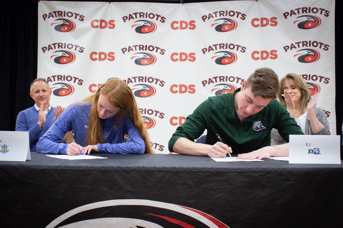 CarrollwoodDay's tweet photo. Signing Day on the CDS campus! Congrats to soccer star Emma for committing to @RollinsCollege and competitive fencer, EJ for his commitment to @DrewUniversity. Go Patriots! #WeAreCDS #PatriotNation #CDSAthletes @CDS_Athletics https://t.co/3R4fHUjJAF
