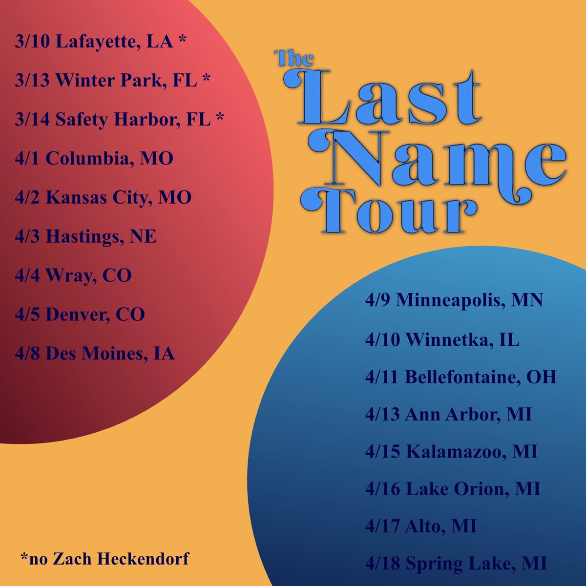 Excited to officially announce the Last Name Our with my buddy @zheckendorf! Tickets are on sale NOW on my website! See you in April!