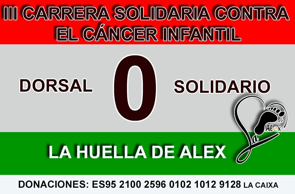 CantillanaViva's tweet image. III HUELLA DE ALEX DORSAL 00
Regala solidaridad
Dorsal 00 Solidario: Para hacer tu aportación solo tendrás que indicar en el concepto, "La Huella de Alex" al Número de cuenta:
 ES95 2100 2596 0102 1012 9128
#Cantillana 
1DMARZO 2019